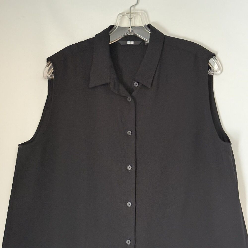 Uniqlo Women's Sleeveless Shirt Size L Black Up Collared Casual Summer - Picture 7 of 16